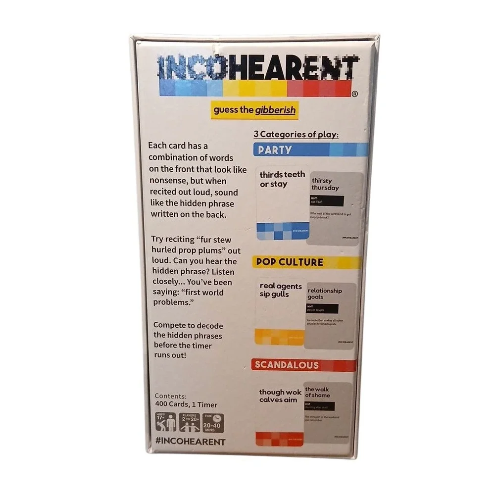 Incohearent Adult Party Card Game Guess The Gibberish Ages 17+ 2-20 Players READ